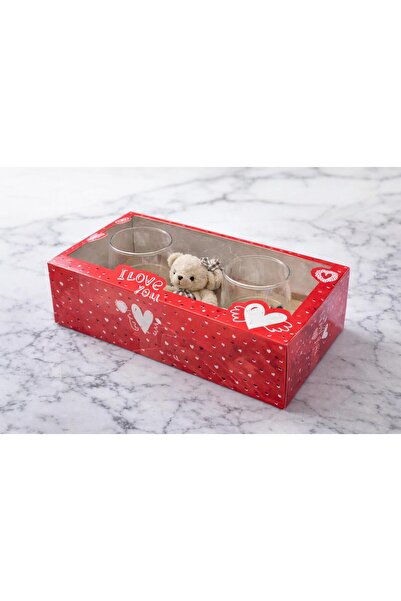 nesnelgift Valentine's day set: personalized whiskey glass with "love" engraving and teddy bear gift in a special box.