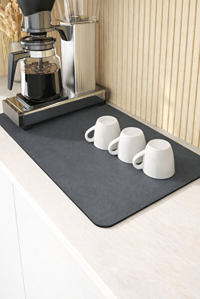 Super Absorbent Quick Drying Dish Drying Mat Coffee Maker Coaster Kitchen Counter Mat Dark Grey