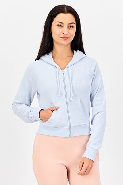 adidas Women Sportswear Fit Long Sleeves Outdoor Cropped Hoodie, Light Blue