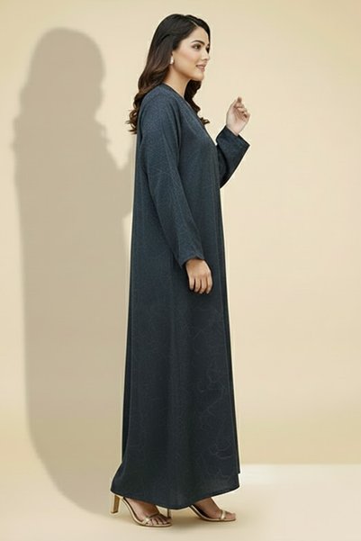 Muchmy Classic Tonal Embroider V-neck Elegent Long Sleeve Button Closure Muslim Arabic Stylish Abaya