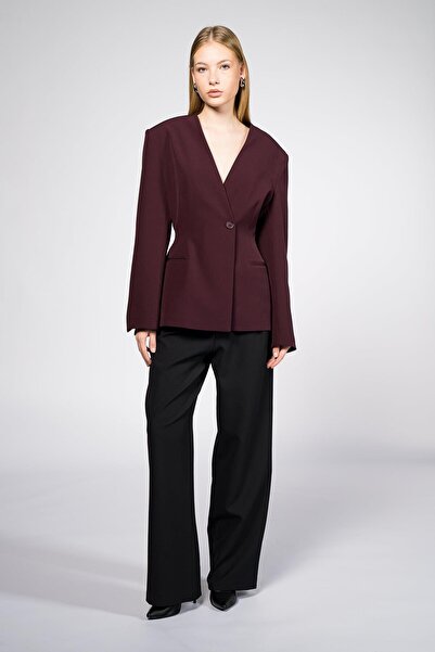 Thalure Kadın Bordo Yakasız Blazer