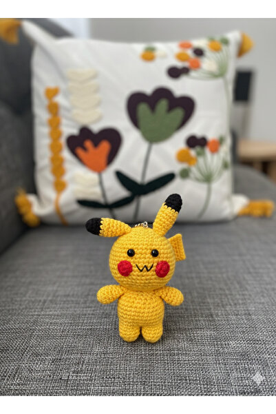 Handmade FATOSUN BEBEKLERİ Pikachu Figürlü Amigurumi El Örgüsü Anahtarlık Çanta Süsü 11 cm 1 adet