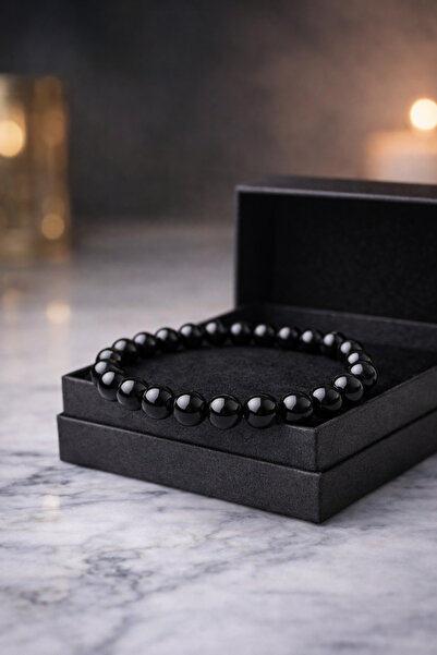 Doğal Taşlar Siyah Oniks Taşı Küre Kesim Doğal Taş Bileklik – Minimal Tasarım...