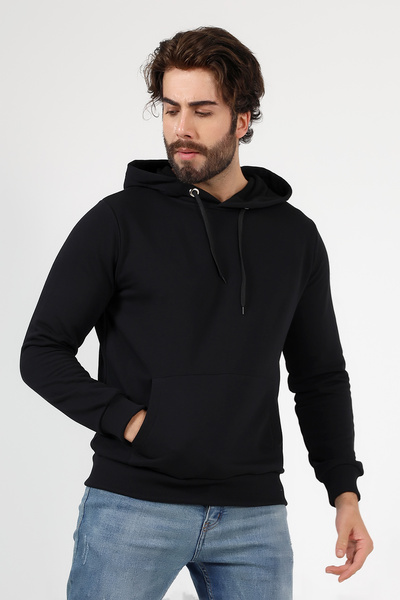 BEDUCA When Flipped, the Bag Becomes a Sweatshirt, Black Three-Thread Hooded ...