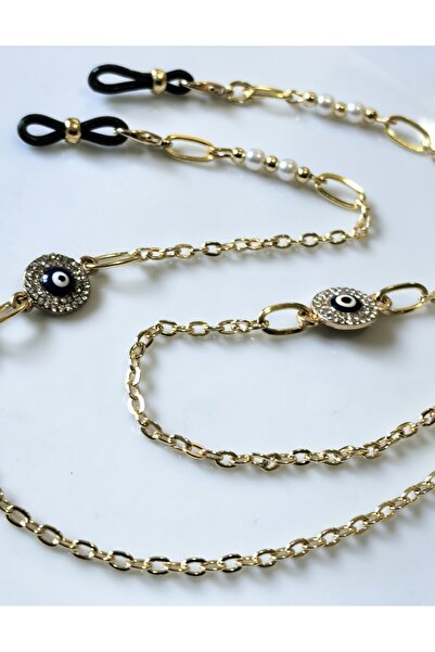 THİNBLACK Eyeglass Chain – Zircon Stone Evil Eye Beads, Glass Pearls, Gold Pl...