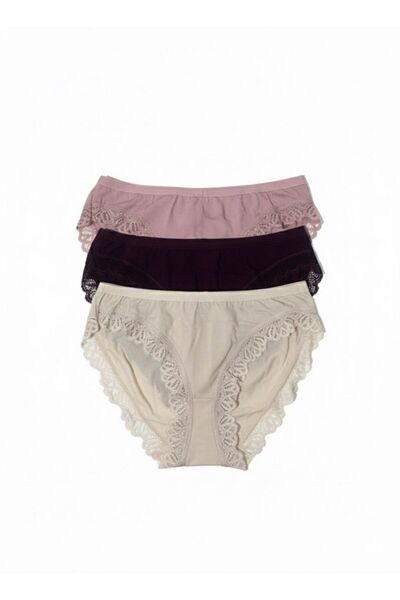 Hümer iç giyim Kadın 3'lü Dantelli Pamuklu Bikini Kilot Seti