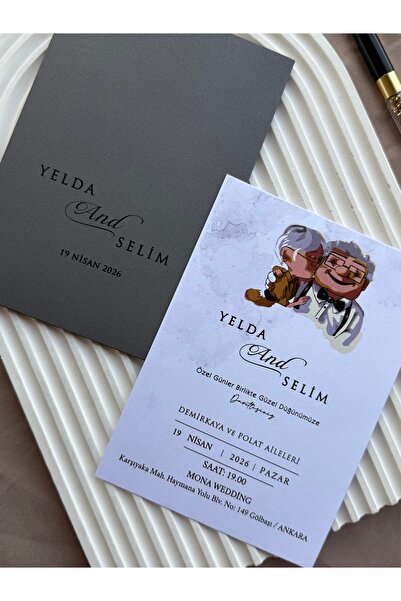 emindijital Gri Zarflı Kına,Nişan,Nikah Düğün Davetiyesi 50 Adet