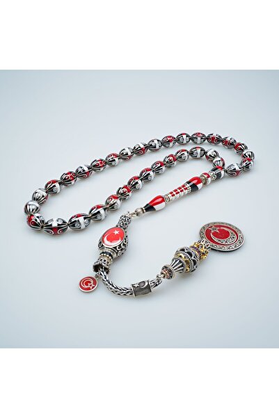 vovoyo Büyük Boy Ay Yıldız Mine İşlemeli Erzurum Oltu Taşı Tesbih