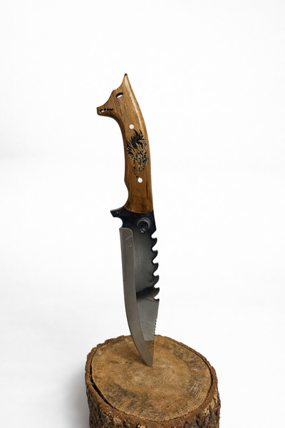 DENPRESTİJ PREMİUM AY YILDIZ İŞLEMELİ KURT BAŞLI AV BIÇAĞI 3