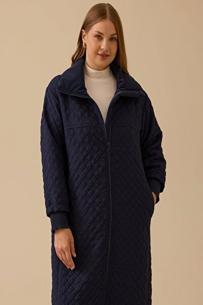 Rain and River büyük beden kapitone fermuarlı pardesü