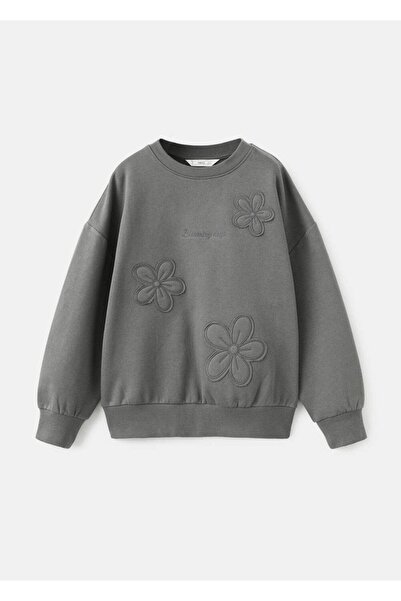 MANGO Kids Çiçek işlemeli pamuklu sweatshirt