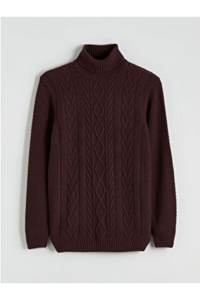 LC Waikiki Modanova Sezon Plum Turtleneck Men's Knitwear Sweater