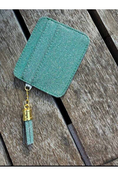 ÖZÜM TAKI Γυναικεία θήκη κάρτας με φούντες ασημί χρώματος πράσινο