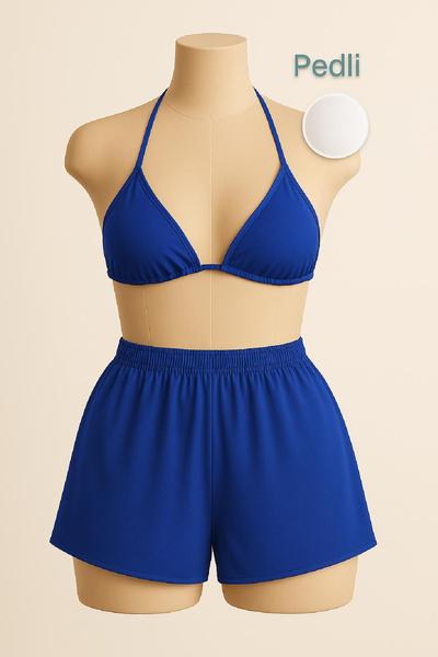 İntive Lingerie Women's Blue Shorts Waist and Neck Tie Bikini Set