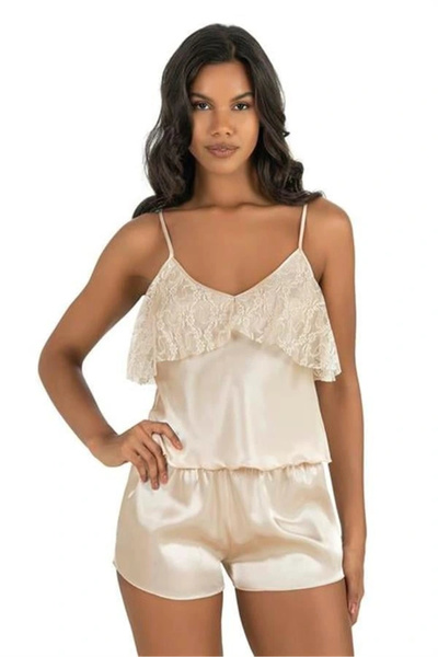 PRIMODA SET PANTALONI SCURȚI DIN SATIN IVOIRE CU DESIGN SPECIAL 9214