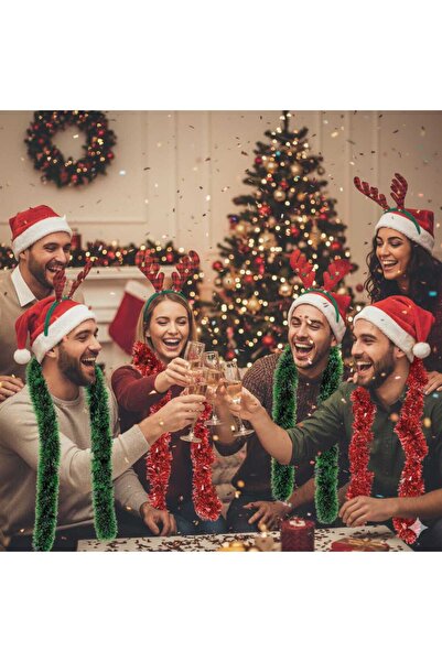 VESTA MARKETİNG Yılbaşı Eğlence Seti, Noel Şapka+2 yeşil 1 Kırmızı Püskül+ 3 ...