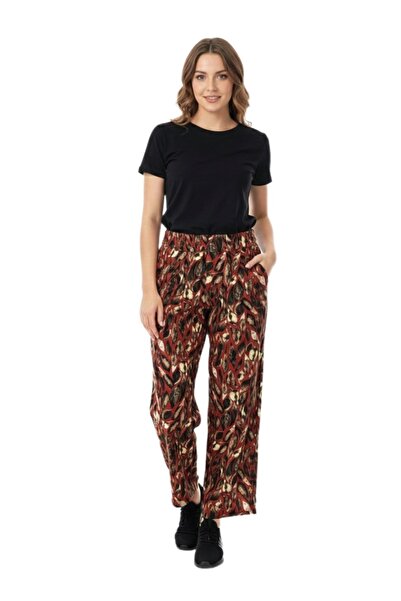 BAGLAN Women's Printed Loose-Legged Elastic Lace-Up Trousers Bgl-St04626