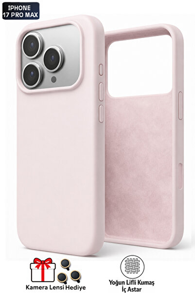 Tech&bello accessories غطاء سيليكون قابل للمسح متوافق مع آيفون 17 برو ماكس مع بطانة مخملية لعدسة الكاميرا وهدية tb-10