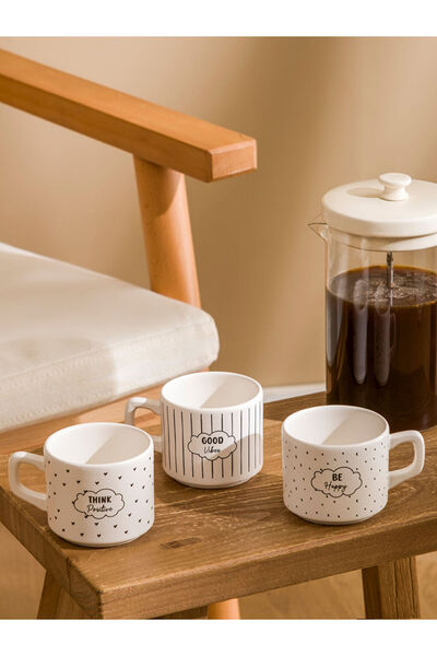 LC Waikiki Siyah Yazı Baskılı Seramik Kupa 3'lü