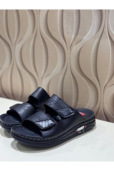 madam gold Soft Leather Heel Spur Prevention Orthopedic Light Sole Men's Slippers