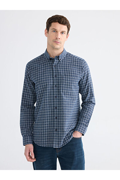 LC Waikiki قميص رجالي منقوش بقصة عادية من إنديجو