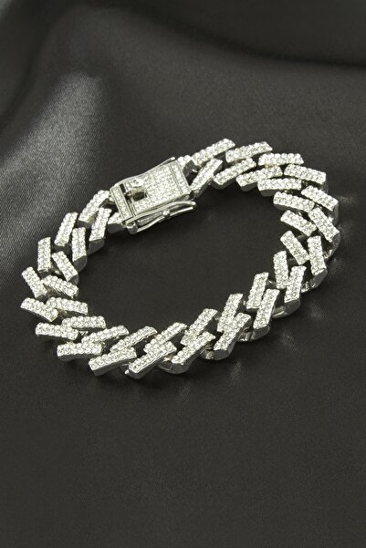 Bijuteri Net Zigzag Chain Zircon Stone Luxury Steel Bracelet