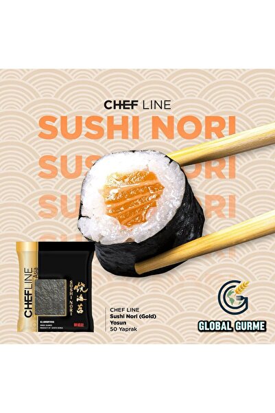 Chefline Sushi Nori (GOLD KALİTE) Yosun – 50 Yaprak, 125 gr | Sushi Için Prem...