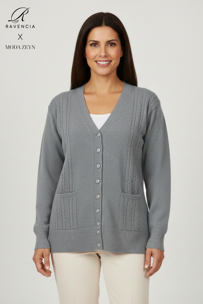 Ravencia Women's V-Neck Buttoned Knitwear Mother Cardigan