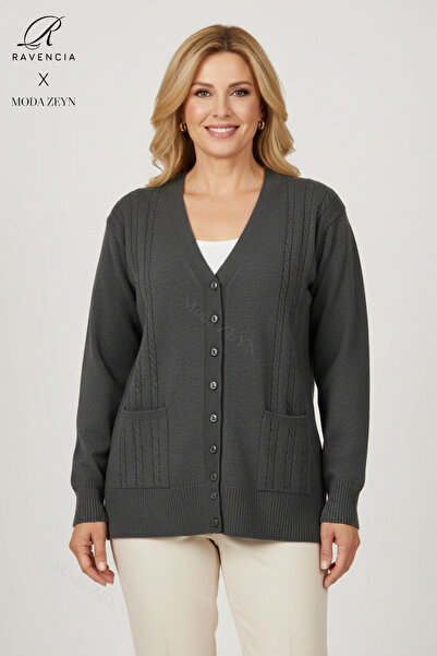 Ravencia Women's V-Neck Buttoned Knitwear Mother Cardigan