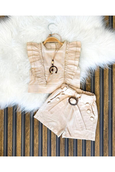 Baby kız çocuk keten kolyeli takım
