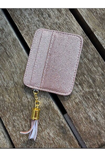 ÖZÜM TAKI حامل بطاقات نسائي بشرابة فضية اللون وردي فاتح
