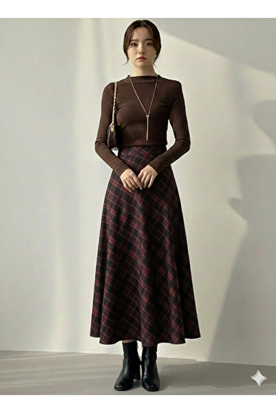 PINTORE Kadın Ekose Desenli Uzun Etek