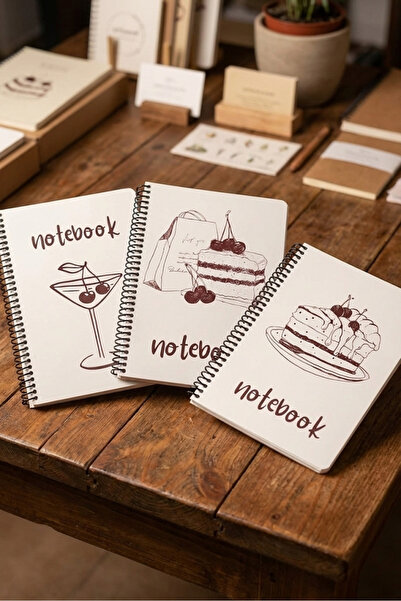M&H Coloring A5 Spiralli 3'lü Çizgisiz Defter Seti - 14,8 x 21 cm 40 Yaprak Notebook Cherry Serisi