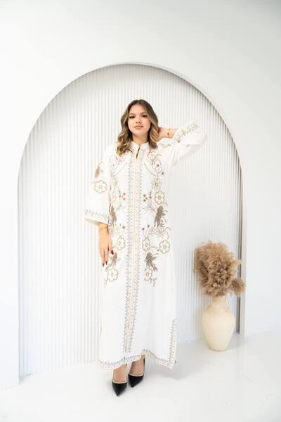 AFandina جلابية كتان فاخرة بتطريز راقي – خيارك للكشخة اليومية SM - 1