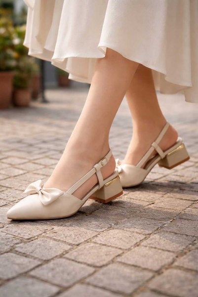 Macelife Bow Detailed Zara Fabric Women's Heeled Shoes