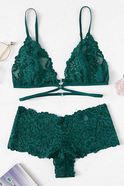 İntive Lingerie Women's Green Special Stylish Bra Panties Set