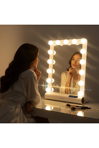 porodo مرآة هوليوود المضيئة مع مكبر صوت بلوتوث