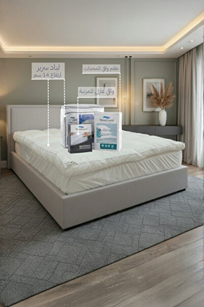 SLEEPLAND Bed Protection and Comfort Package | Hotel-Style Mattress Topper 160 x 200 cm, 14 cm High + Mattress Protector + Pillowcase Protector