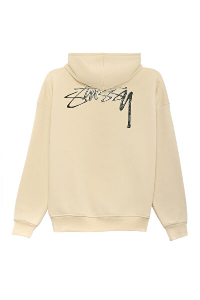 THE RULE Hanorac unisex Stüssy Melted cu imprimeu supradimensionat croială largă Bumbac 3 fire Ş cu căptușeală din fleece Bej K cu glugă