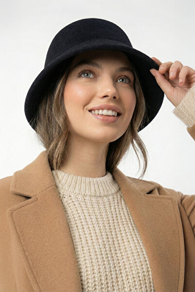 robanu Kadın Siyah Retro Model Cloche Kaşe Şapka Vintage Görünümlü Kışlık Aks...