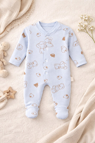 Eymen&Meva Mavi Ayıcık Detaylı Bebek Tulum
