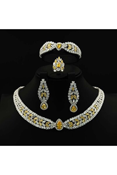 Generic طقم زيركون أنيق بإصدار خاص دقة الماس 5 قطع بضمان على اللون