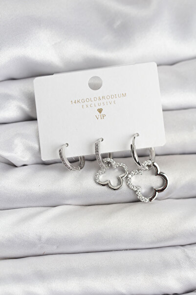 callerrons accessories طقم أقراط نسائية من النحاس الفضي موديل يونكا مكون من 3...