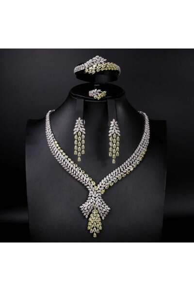 Generic طقم مجوهرات زيركون فاخر بإصدار خاص دقة الماس 5 قطع بضمان على اللون ASD-3