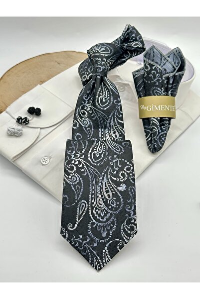 Gutiero ربطة عنق كلاسيكية مع منديل شال أسود منقوش