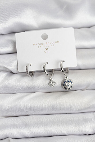 callerrons accessories طقم أقراط نسائية من نزار موديل فضي اللون مصنوع من النح...