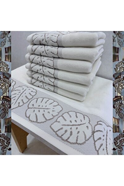 TUTUYA TEXTIL Cream Leaf Model 6-Piece Hand and Face Towel Set, Daily Towel S...