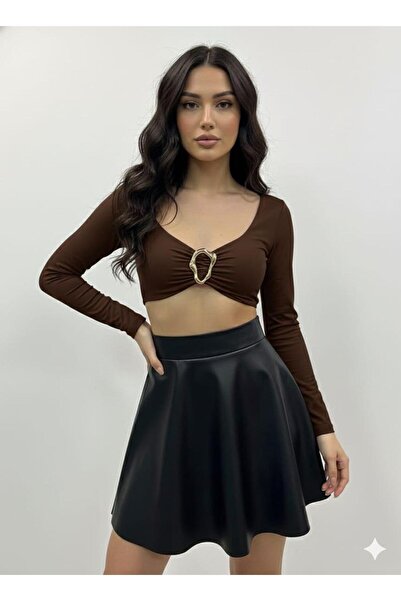 Gülümse boutique High Waist Flared Cut Leather Mini Skirt