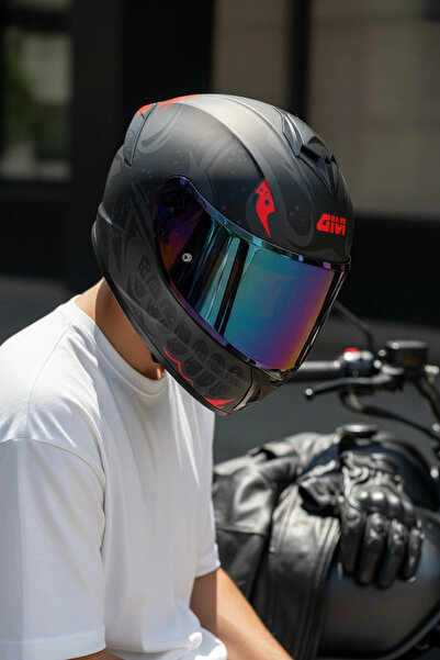 Givi 50.X BONES Kırmızı / 1 Renkli 1 Şeffaf Vizörlü Motosiklet Kask