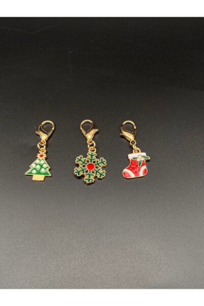 TAKİBUTİGİNİZ مجموعة من 3 مفاتيح مطلية بالذهب مع تماثيل السنة الجديدة